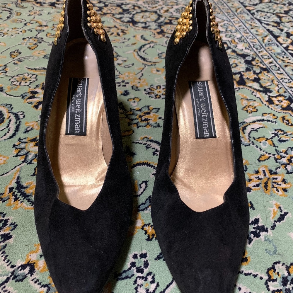 Stuart Weitzman Black Suede Short Heel Pumps